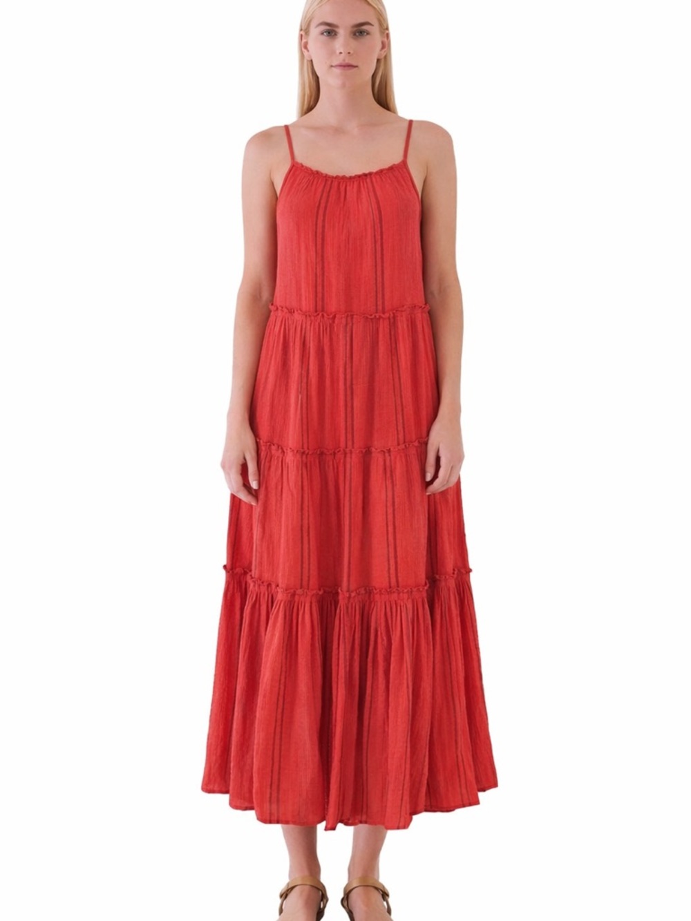 NWT NEW Sundry Stripe Tiered Maxi Dress Red Sleeveless Cotton Size 2 Medium